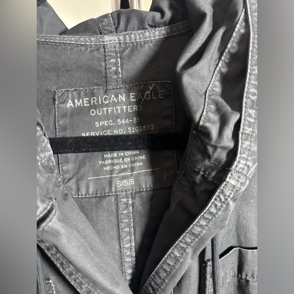 American Eagle Outfitters Gray Hooded Button-Front Jacket - Picture 2 of 3